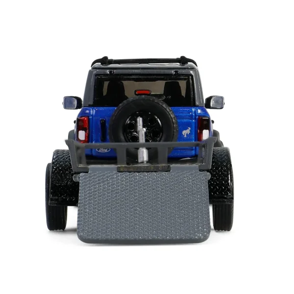 Manufacturer_Greenlight Collectibles Cars & Suvs<1/64 2021 Ford Bronco Black Diamond with Utility Trailer & Motorcycle, Velocity Blue, Hitch & Tow Series 32