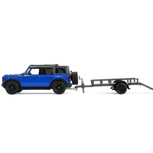 Manufacturer_Greenlight Collectibles Cars & Suvs<1/64 2021 Ford Bronco Black Diamond with Utility Trailer & Motorcycle, Velocity Blue, Hitch & Tow Series 32