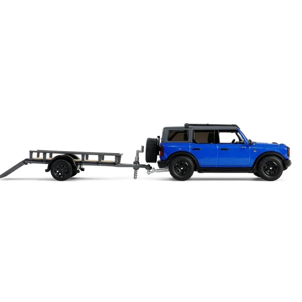 Manufacturer_Greenlight Collectibles Cars & Suvs<1/64 2021 Ford Bronco Black Diamond with Utility Trailer & Motorcycle, Velocity Blue, Hitch & Tow Series 32