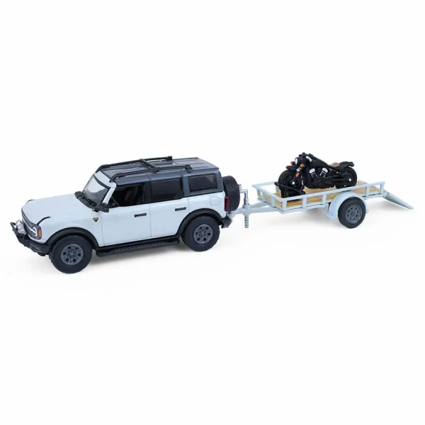 Manufacturer_Greenlight Collectibles Cars & Suvs<1/64 2021 Ford Bronco 4-Door Badlands, Cactus Grey with Utility Trailer & Motorcycle, Hitch & Tow Series 33