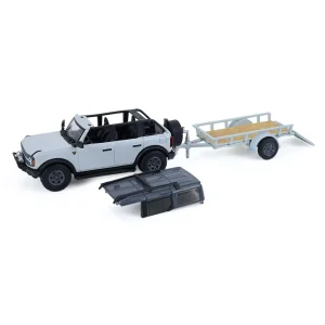 Manufacturer_Greenlight Collectibles Cars & Suvs<1/64 2021 Ford Bronco 4-Door Badlands, Cactus Grey with Utility Trailer & Motorcycle, Hitch & Tow Series 33