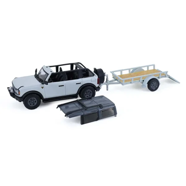 Manufacturer_Greenlight Collectibles Cars & Suvs<1/64 2021 Ford Bronco 4-Door Badlands, Cactus Grey with Utility Trailer & Motorcycle, Hitch & Tow Series 33