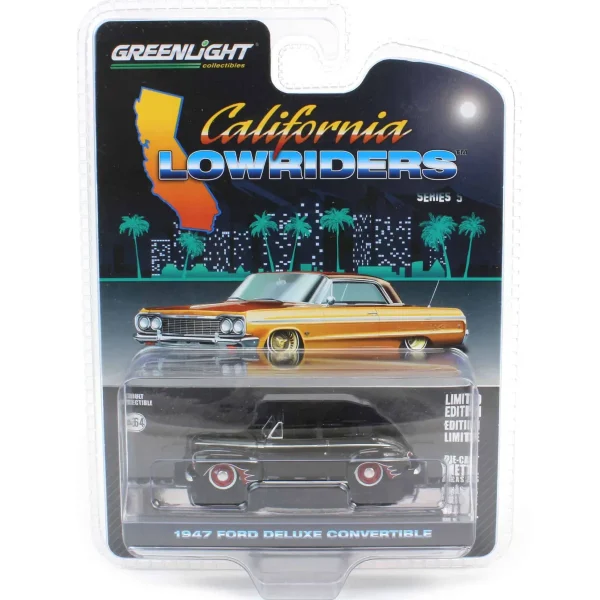 Manufacturer_Greenlight Collectibles Cars & Suvs<1/64 1947 Ford Deluxe Convertible Lowrider, Black & Red, California Lowriders Series 5