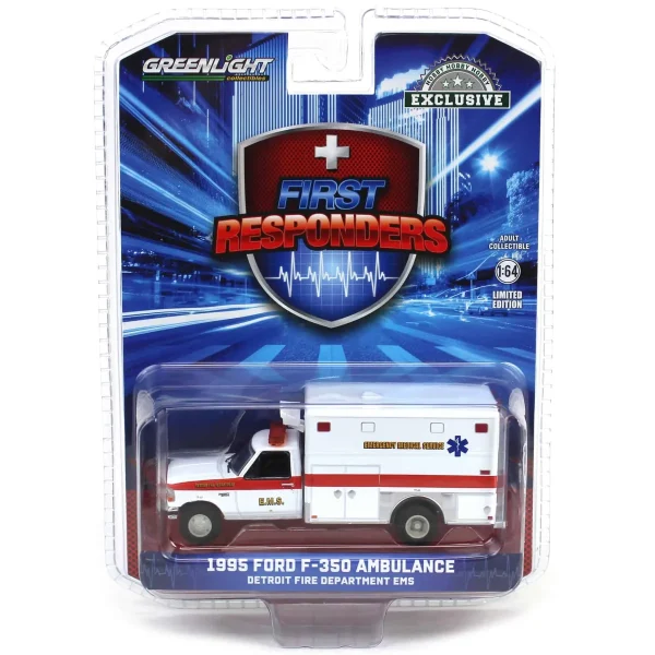 Manufacturer_Greenlight Collectibles Cars & Suvs | Emergency Vehicles<1/64 1995 Ford F-350 Ambulance, Detroit First Dept. EMS, First Responders, Hobby Exclusive