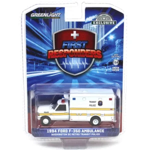 Manufacturer_Greenlight Collectibles Cars & Suvs | Emergency Vehicles<1/64 1994 Ford F-350 Ambulance, Washington DC Metro Transit Police, First Responders, Hobby Exclusive