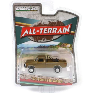 Manufacturer_Greenlight Collectibles Cars & Suvs | Pickup Trucks<1/64 1979 Ford F250 Ranger Lifted with Rollbar Mounted Spare Tire, Gold Metallic, All-Terrain Series 16