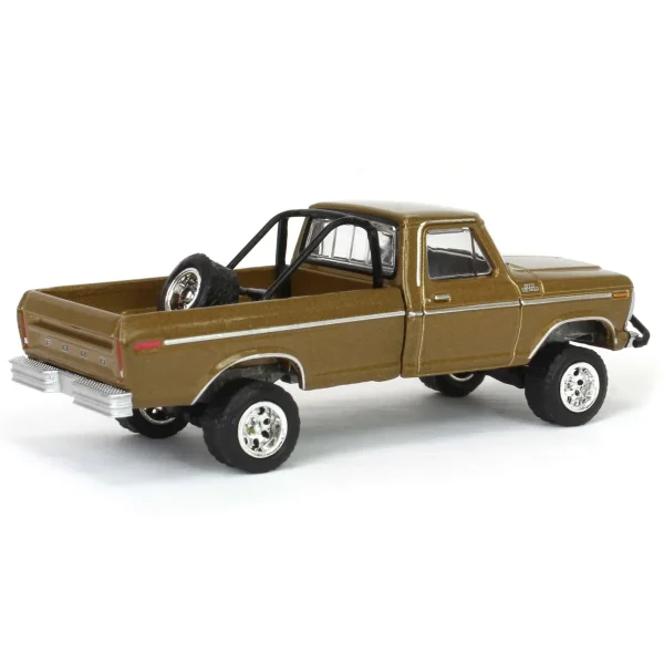 Manufacturer_Greenlight Collectibles Cars & Suvs | Pickup Trucks<1/64 1979 Ford F250 Ranger Lifted with Rollbar Mounted Spare Tire, Gold Metallic, All-Terrain Series 16