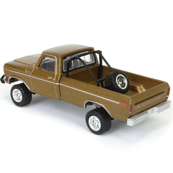Manufacturer_Greenlight Collectibles Cars & Suvs | Pickup Trucks<1/64 1979 Ford F250 Ranger Lifted with Rollbar Mounted Spare Tire, Gold Metallic, All-Terrain Series 16