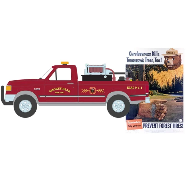 Manufacturer_Greenlight Collectibles Emergency Vehicles<1/64 1990 Ford F-250 with Fire Equipment, Hose & Tank, Smokey Bear Series 3