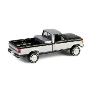 Manufacturer_Greenlight Collectibles Pickup Trucks<1/64 1990 Ford F-250 with Tool Box, Raven Black & Medium Silver Metallic Combination Two-Tone, Down on the Farm Series 10