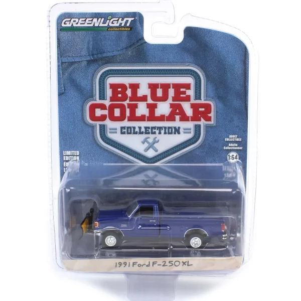 Manufacturer_Greenlight Collectibles Pickup Trucks<1/64 1991 Ford F-250 XL 4x4 with Snow Plow, Blue Collar Series 13