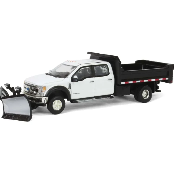 Manufacturer_Greenlight Collectibles Dump Trucks | Pickup Trucks<1/64 2020 Ford F-450 XLT Super Duty Dually with V-Plow & Dump Bed, Oxford White, Town & Country Exclusive