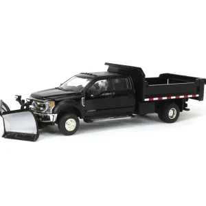 Manufacturer_Greenlight Collectibles Dump Trucks | Pickup Trucks<1/64 2020 Ford F-450 XLT Super Duty Dually with V-Plow & Dump Bed, Agate Black, Town & Country Exclusive