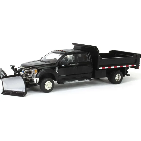 Manufacturer_Greenlight Collectibles Dump Trucks | Pickup Trucks<1/64 2020 Ford F-450 XLT Super Duty Dually with V-Plow & Dump Bed, Agate Black, Town & Country Exclusive