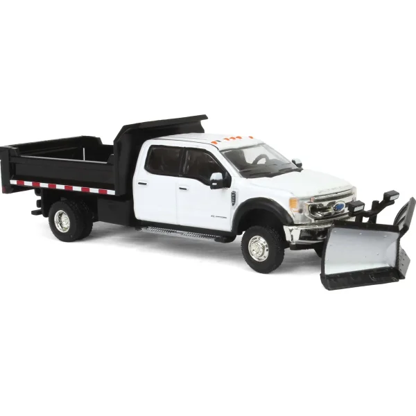Manufacturer_Greenlight Collectibles Dump Trucks | Pickup Trucks<1/64 2020 Ford F-450 XLT Super Duty Dually with V-Plow & Dump Bed, Oxford White, Town & Country Exclusive