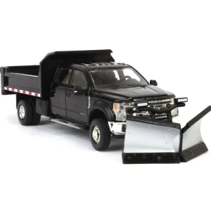 Manufacturer_Greenlight Collectibles Dump Trucks | Pickup Trucks<1/64 2020 Ford F-450 XLT Super Duty Dually with V-Plow & Dump Bed, Agate Black, Town & Country Exclusive