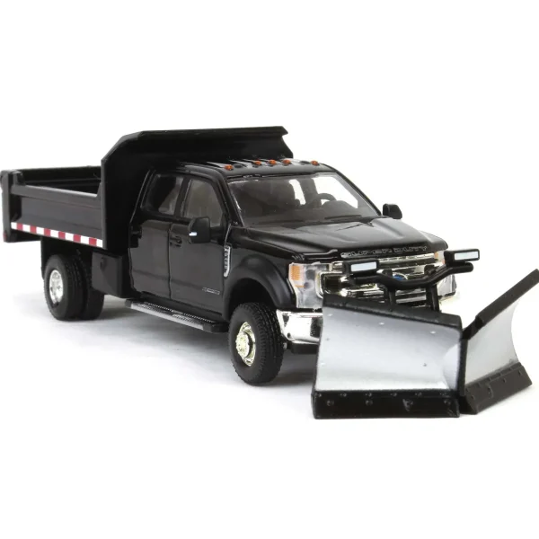 Manufacturer_Greenlight Collectibles Dump Trucks | Pickup Trucks<1/64 2020 Ford F-450 XLT Super Duty Dually with V-Plow & Dump Bed, Agate Black, Town & Country Exclusive