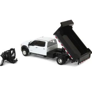 Manufacturer_Greenlight Collectibles Dump Trucks | Pickup Trucks<1/64 2020 Ford F-450 XLT Super Duty Dually with V-Plow & Dump Bed, Oxford White, Town & Country Exclusive