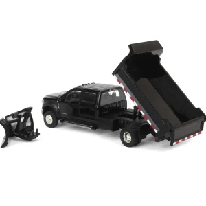 Manufacturer_Greenlight Collectibles Dump Trucks | Pickup Trucks<1/64 2020 Ford F-450 XLT Super Duty Dually with V-Plow & Dump Bed, Agate Black, Town & Country Exclusive