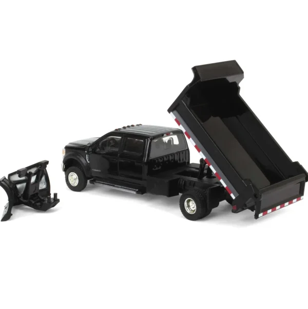Manufacturer_Greenlight Collectibles Dump Trucks | Pickup Trucks<1/64 2020 Ford F-450 XLT Super Duty Dually with V-Plow & Dump Bed, Agate Black, Town & Country Exclusive
