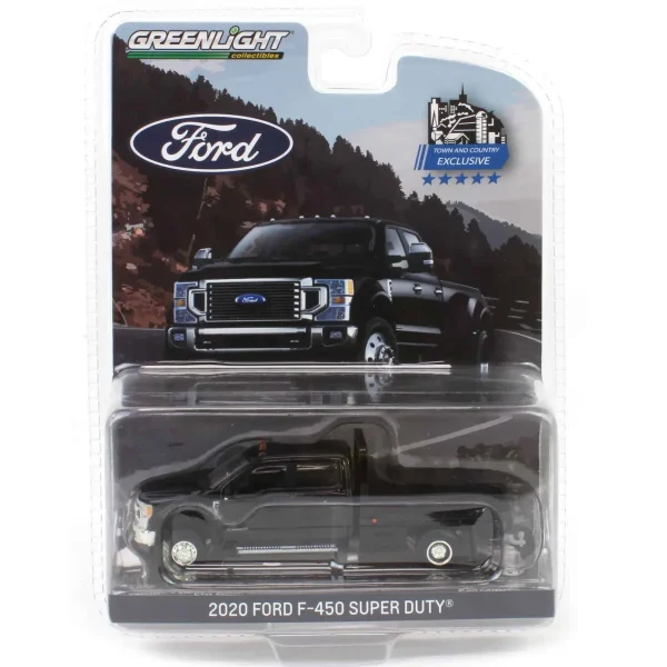 Manufacturer_Greenlight Collectibles Lowboys & Flatbeds | Pickup Trucks<1/64 2020 Ford F-450 XLT Super Duty Dually Flatbed, Agate Black, Town & Country Exclusive