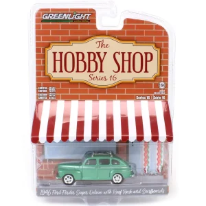 Manufacturer_Greenlight Collectibles Cars & Suvs<1/64 1946 Ford Fordor Super Deluxe with Roof Rack & Surfboards, Hobby Shop Series 16