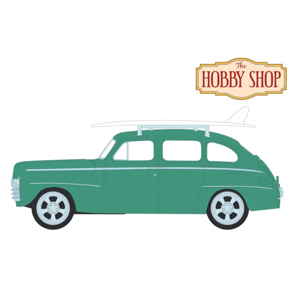 Manufacturer_Greenlight Collectibles Cars & Suvs<1/64 1946 Ford Fordor Super Deluxe with Roof Rack & Surfboards, Hobby Shop Series 16