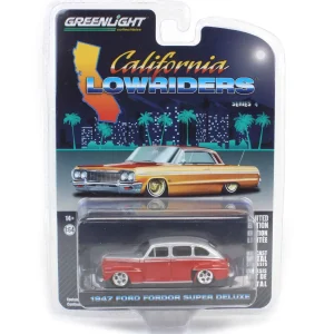 Manufacturer_Greenlight Collectibles Cars & Suvs<1/64 1947 Ford Fordor Super Deluxe, Silver Metallic & Red Two-Tone, California Lowriders Series 4