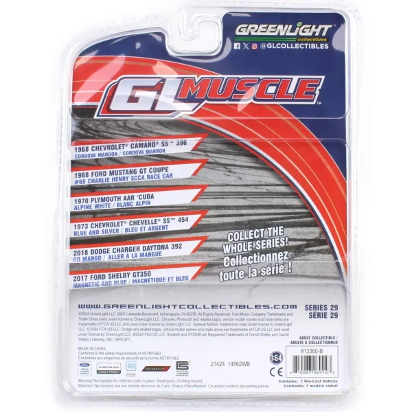 Manufacturer_Greenlight Collectibles Cars & Suvs<1/64 1968 Ford Mustang GT Coupe, #68 Charlie Henry Race Car, GreenLight Muscle Series 29