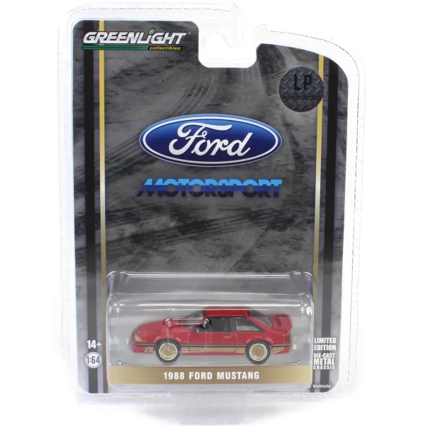 Manufacturer_Greenlight Collectibles Cars & Suvs<1/64 1988 Ford Mustang SLN with Gold Decals & Rims, Scarlet Red, LP Diecast Garage Exclusive