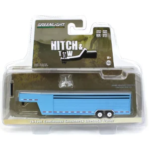 Manufacturer_Greenlight Collectibles Agricultural Trucks<1/64 26ft Continuous Gooseneck Trailer, Light Blue, Hitch & Tow Trailers