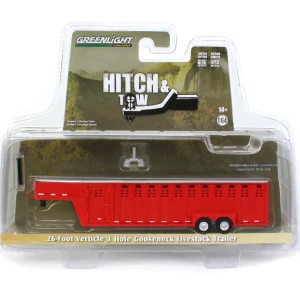 Manufacturer_Greenlight Collectibles Agricultural Trucks<1/64 26ft Vertical Three Hole Gooseneck Trailer, Red, Hitch & Tow Trailers