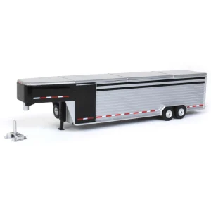 Manufacturer_Greenlight Collectibles Agricultural Trucks<1/64 Glossy Black Continuous Slat 30' Tandem Axle Gooseneck Trailer