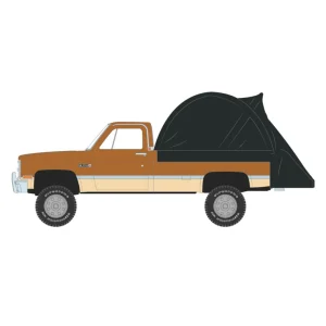 Manufacturer_Greenlight Collectibles Cars & Suvs | Pickup Trucks<1/64 1986 GMC Sierra Lifted, Desert Sand & Doeskin Tan with Modern Truck Bed Tent, The Great Outdoors Series 4