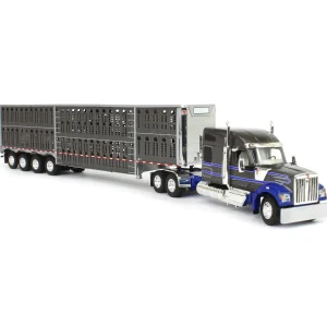 Manufacturer_DCP by First Gear Agricultural Trucks<1/64 Gray & Blue Kenworth W990 with Wilson Silverstar Livestock Trailer, DCP by First Gear