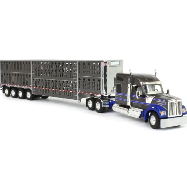 Manufacturer_DCP by First Gear Agricultural Trucks<1/64 Gray & Blue Kenworth W990 with Wilson Silverstar Livestock Trailer, DCP by First Gear