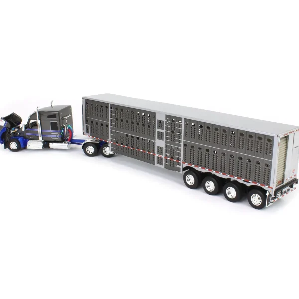 Manufacturer_DCP by First Gear Agricultural Trucks<1/64 Gray & Blue Kenworth W990 with Wilson Silverstar Livestock Trailer, DCP by First Gear