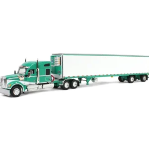 Manufacturer_DCP by First Gear Box Trucks & Trailers<1/64 Green & White Kenworth W990 with Spread Axle Reefer Trailer, DCP by First Gear