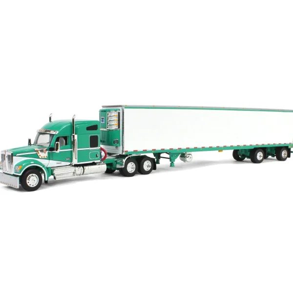 Manufacturer_DCP by First Gear Box Trucks & Trailers<1/64 Green & White Kenworth W990 with Spread Axle Reefer Trailer, DCP by First Gear