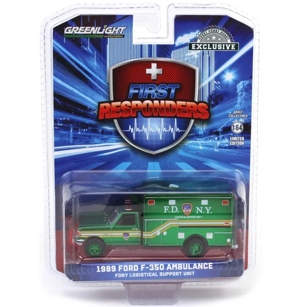 Manufacturer_Greenlight Collectibles Cars & Suvs | Emergency Vehicles<Green Chrome Chase Unit ~ 1/64 1989 Ford F-350 Ambulance - FDNY Logistical Support Unit, First Responders, Hobby Exclusive
