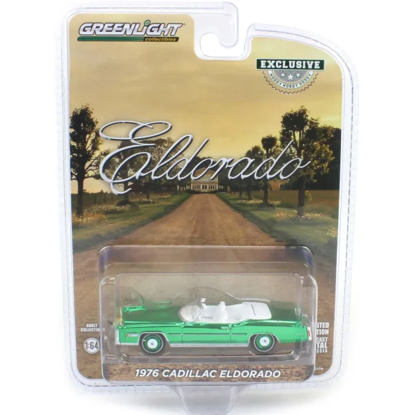 Manufacturer_Greenlight Collectibles Cars & Suvs<Green Chrome Chase Unit ~ 1/64 1976 Cadillac Eldorado Convertible with Bull Horns Hood Ornament, White, Hobby Exclusive