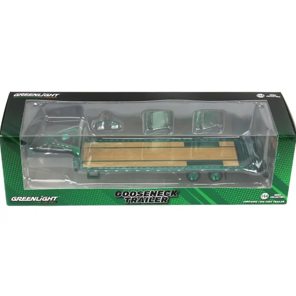 Manufacturer_Greenlight Collectibles Lowboys & Flatbeds<Green Chrome Chase Unit ~ 1/64 Lime Green Gooseneck Trailer with Red & White Conspicuity Stripes, Hobby Exclusive