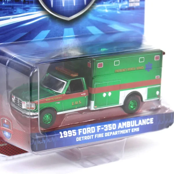 Manufacturer_Greenlight Collectibles Cars & Suvs | Emergency Vehicles<Green Chrome Chase Unit ~ 1/64 1995 Ford F-350 Ambulance, Detroit First Dept. EMS, First Responders, Hobby Exclusive
