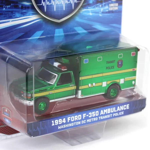 Manufacturer_Greenlight Collectibles Cars & Suvs | Emergency Vehicles<Green Chrome Chase Unit ~ 1/64 1994 Ford F-350 Ambulance, Washington DC Metro Transit Police, First Responders, Hobby Exclusive