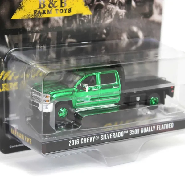 Manufacturer_Greenlight Collectibles Lowboys & Flatbeds | Pickup Trucks<Green Chrome Chase Unit ~ 1/64 2016 Chevrolet Silverado 3500 Flatbed Dually, White, B&B Toys Exclusive