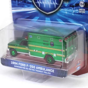 Manufacturer_Greenlight Collectibles Cars & Suvs | Emergency Vehicles<Green Chrome Chase Unit ~ 1/64 1994 Ford F-350 Ambulance, Washington DC Metro Transit Police, First Responders, Hobby Exclusive