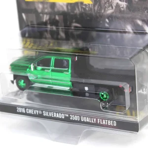 Manufacturer_Greenlight Collectibles Lowboys & Flatbeds | Pickup Trucks<Green Chrome Chase Unit ~ 1/64 2016 Chevrolet Silverado 3500 Flatbed Dually, White, B&B Toys Exclusive