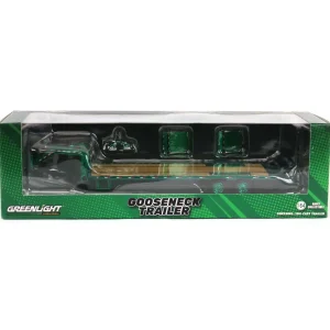 Manufacturer_Greenlight Collectibles Lowboys & Flatbeds<Green Chrome Chase Unit ~ 1/64 Lime Green Gooseneck Trailer with Red & White Conspicuity Stripes, Hobby Exclusive