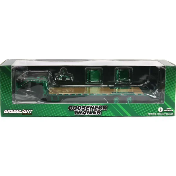 Manufacturer_Greenlight Collectibles Lowboys & Flatbeds<Green Chrome Chase Unit ~ 1/64 Lime Green Gooseneck Trailer with Red & White Conspicuity Stripes, Hobby Exclusive
