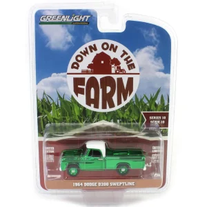Manufacturer_Greenlight Collectibles Pickup Trucks<Green Chrome Super Chase ~ 1/64 1964 Dodge D-200 Sweptline, Turf Green & White, Down on the Farm Series 10